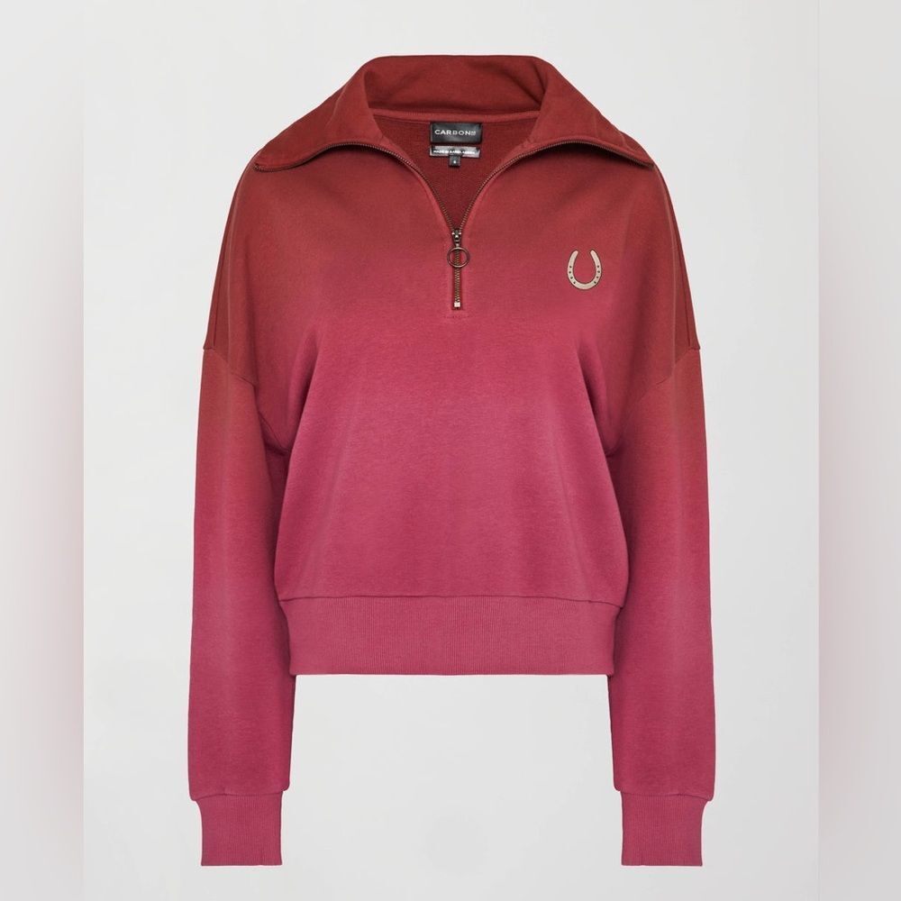 Carbon38 Sweatshirt Ombre French Terry Half Zip Horseshoe Red Size Medium Horse